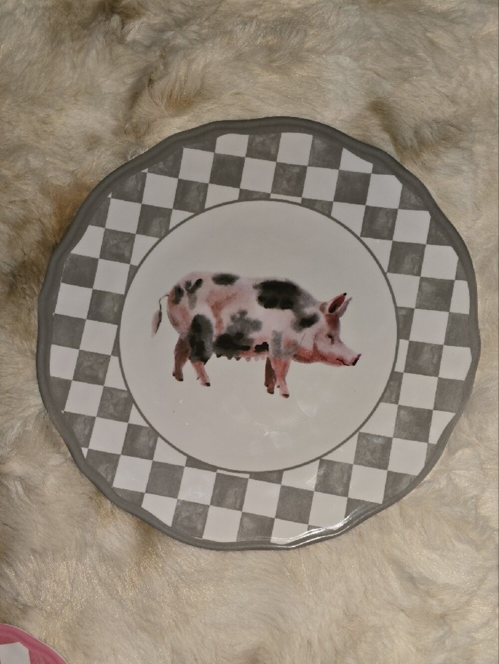 Farmhouse Checkered Dinner Plates Set - Blue, Gray, Yellow, Pink - Picture 2 of 6
